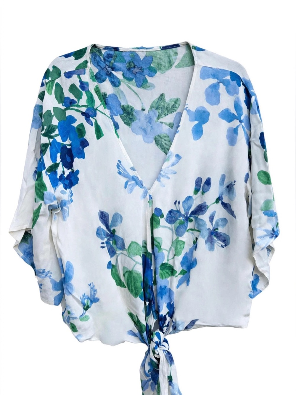 The Impeccable Pig Cream Blouse with Blue and Green Floral Print